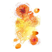 Afbeelding in Gallery-weergave laden, Illustratie van oranje en gele goudsbloemen door Lara Coutihno